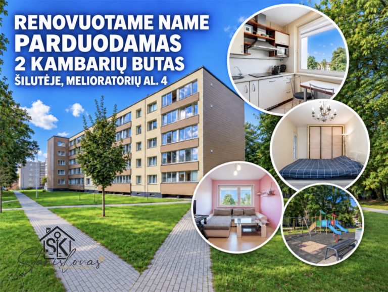 RENOVUOTAME NAME PARDUODAMAS 2 KAMBARIŲ BUTAS ŠILUTĖJE, MELIORATORIŲ AL. 4